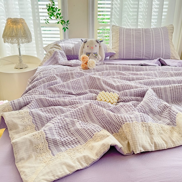 91家纺网 家纺一手货源 找家纺 大麦家纺 2025新款泡泡棉夏被夏凉被空调被夏被四件套-乐芙 乐芙-紫