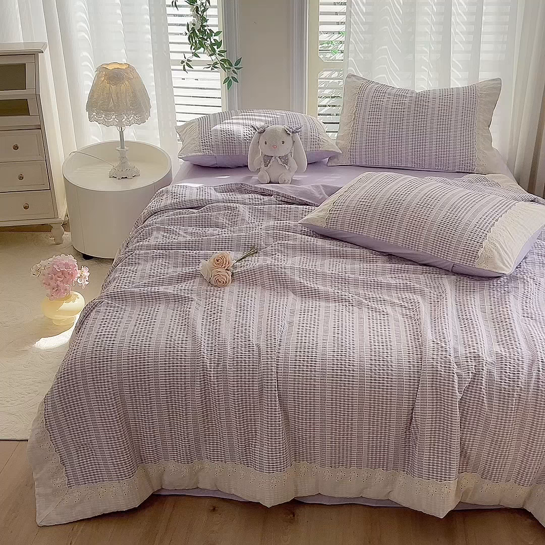 91家纺网 家纺一手货源 找家纺 大麦家纺 2025新款泡泡棉夏被夏凉被空调被夏被四件套-乐芙 乐芙-紫