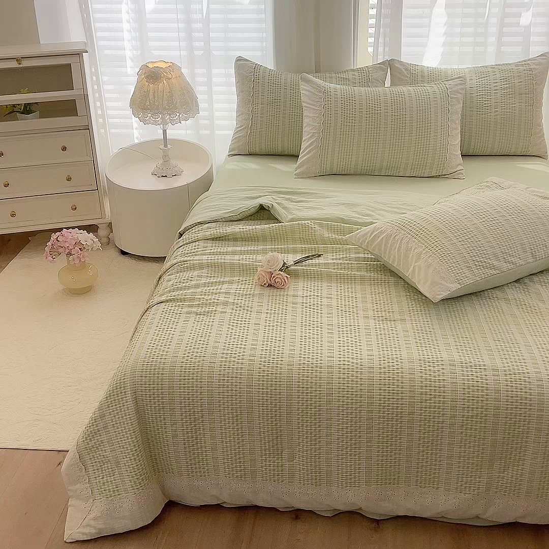 91家纺网 家纺一手货源 找家纺 大麦家纺 2025新款泡泡棉夏被夏凉被空调被夏被四件套-乐芙 乐芙-绿