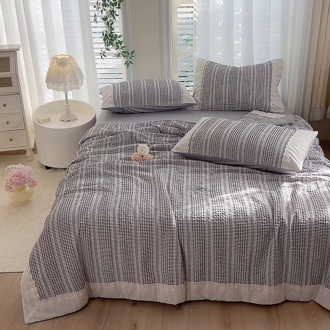 91家纺网 家纺一手货源 找家纺 大麦家纺 2025新款泡泡棉夏被夏凉被空调被夏被四件套-乐芙 乐芙-灰