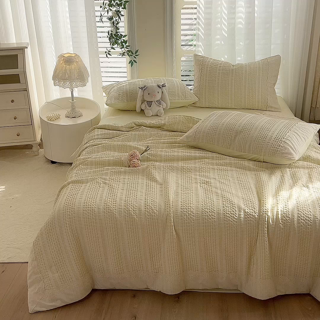 91家纺网 家纺一手货源 找家纺 大麦家纺 2025新款泡泡棉夏被夏凉被空调被夏被四件套-乐芙 乐芙-黄