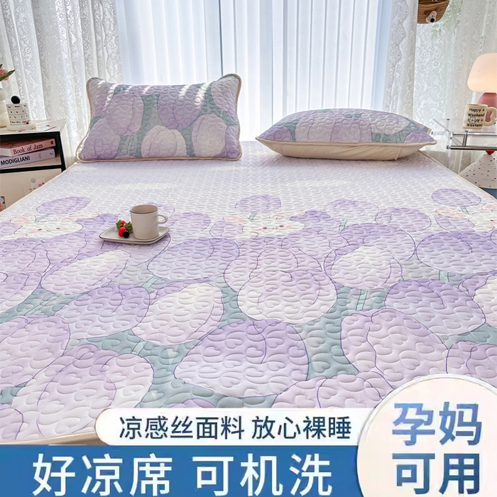 91家纺网 家纺一手货源 找家纺 云玲时尚 2025新款凉感丝乳胶夹棉凉席三件套床单款冰丝凉席两件套（附买家秀） 永恒爱