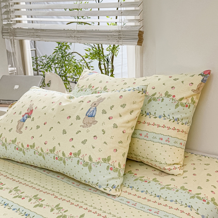 91家纺网 家纺一手货源 找家纺 梵朴 2025新款原棉老粗布床单凉席席子三件套 花丛兔