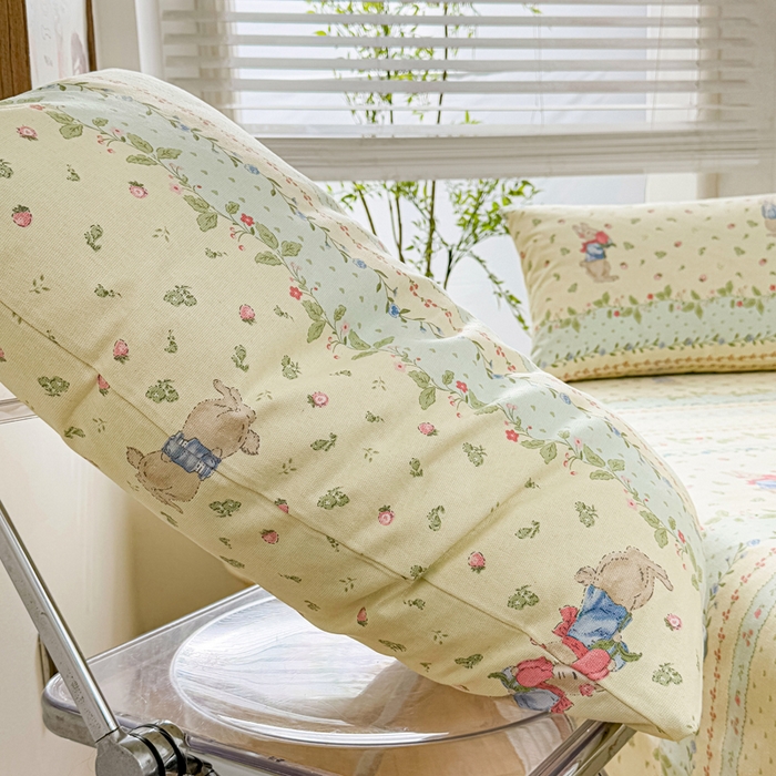 91家纺网 家纺一手货源 找家纺 梵朴 2025新款原棉老粗布床单凉席席子三件套 花丛兔