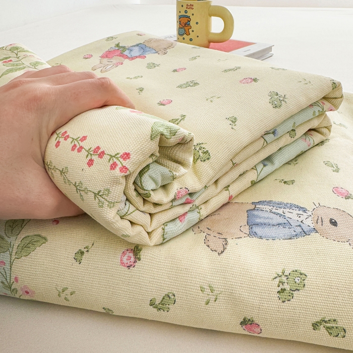 91家纺网 家纺一手货源 找家纺 梵朴 2025新款原棉老粗布床单凉席席子三件套 花丛兔