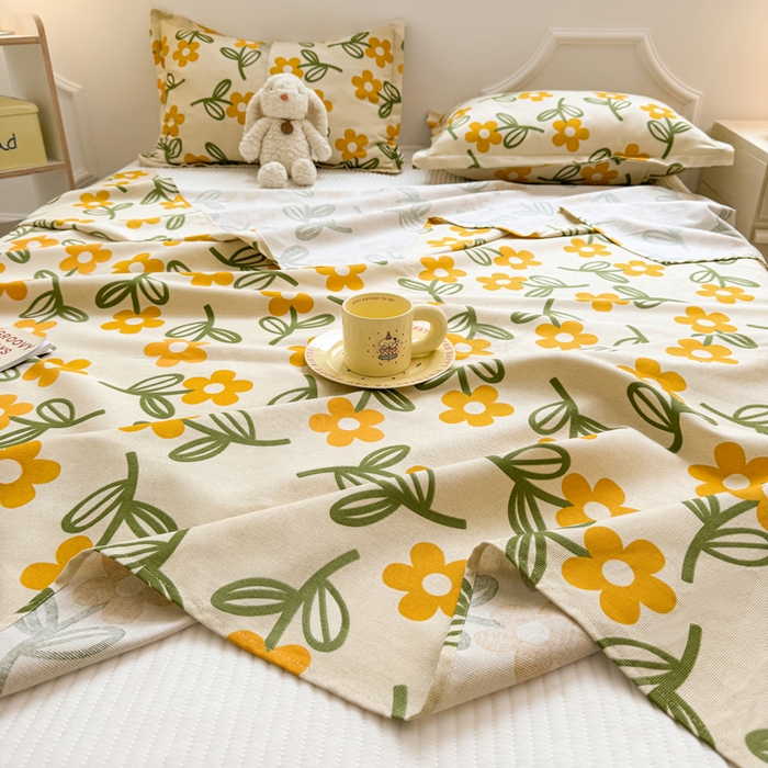 91家纺网 家纺一手货源 找家纺 梵朴 2025新款原棉老粗布床单凉席席子三件套 花叶