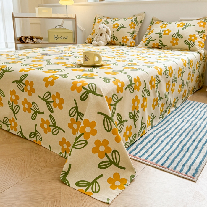 91家纺网 家纺一手货源 找家纺 梵朴 2025新款原棉老粗布床单凉席席子三件套 花叶