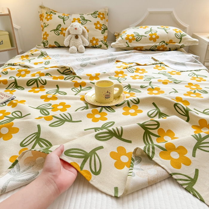 91家纺网 家纺一手货源 找家纺 梵朴 2025新款原棉老粗布床单凉席席子三件套 花叶