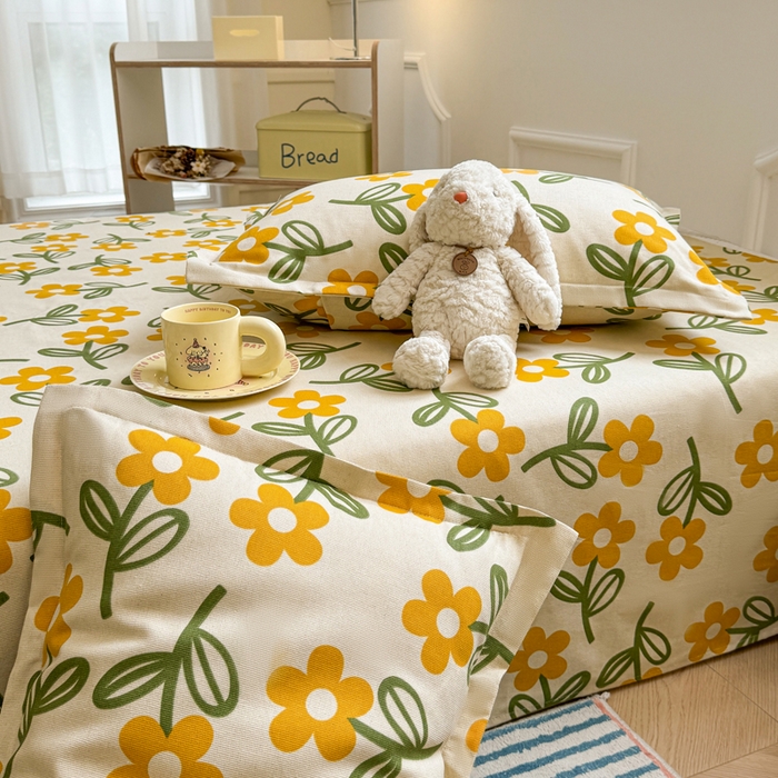 91家纺网 家纺一手货源 找家纺 梵朴 2025新款原棉老粗布床单凉席席子三件套 花叶