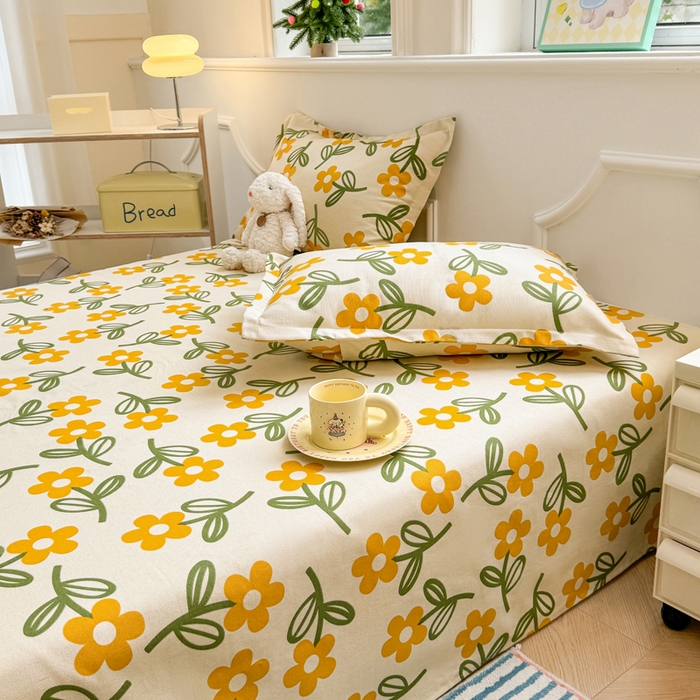 91家纺网 家纺一手货源 找家纺 梵朴 2025新款原棉老粗布床单凉席席子三件套 花叶