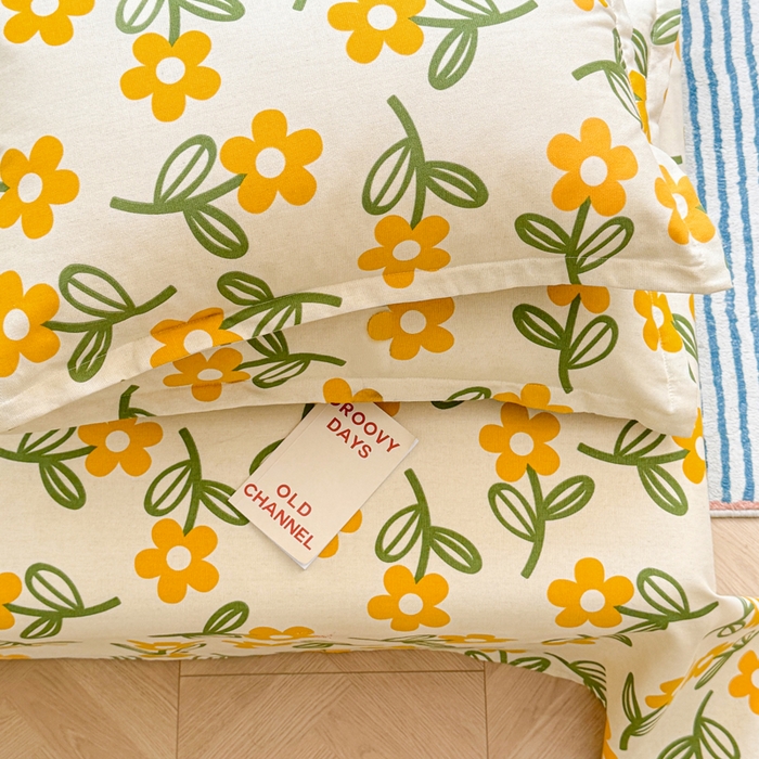 91家纺网 家纺一手货源 找家纺 梵朴 2025新款原棉老粗布床单凉席席子三件套 花叶