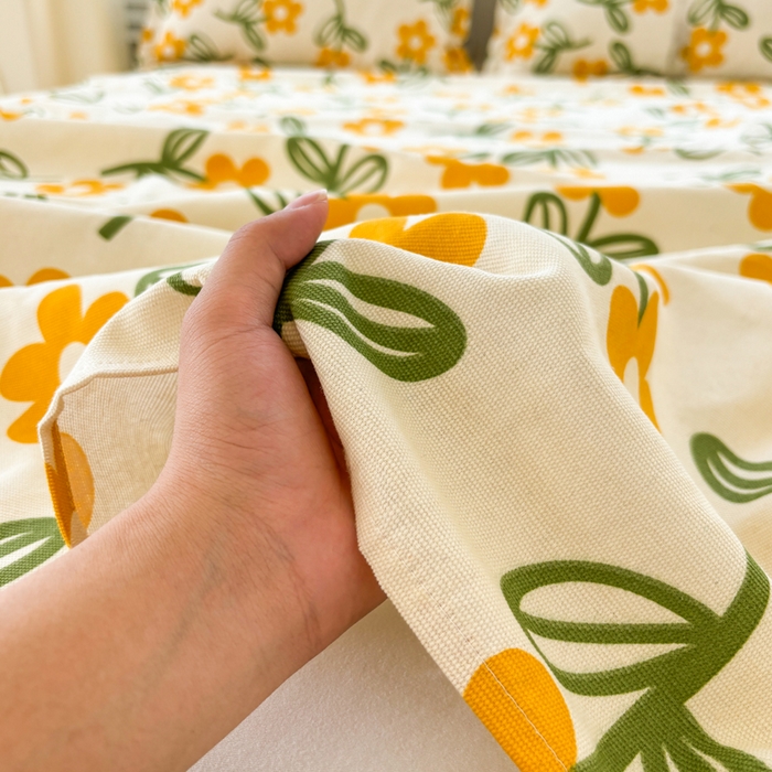 91家纺网 家纺一手货源 找家纺 梵朴 2025新款原棉老粗布床单凉席席子三件套 花叶