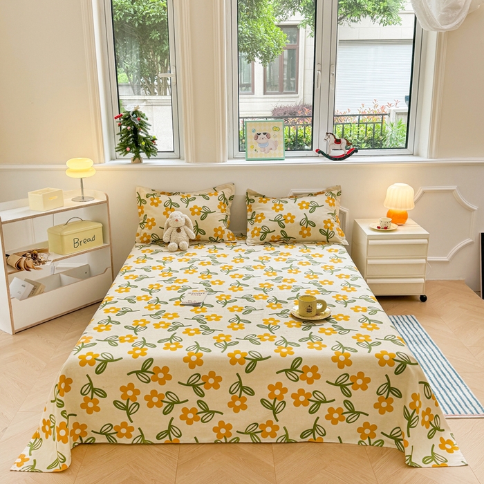 91家纺网 家纺一手货源 找家纺 梵朴 2025新款原棉老粗布床单凉席席子三件套 花叶