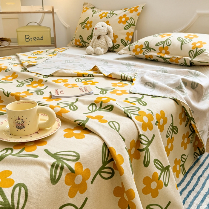 91家纺网 家纺一手货源 找家纺 梵朴 2025新款原棉老粗布床单凉席席子三件套 花叶