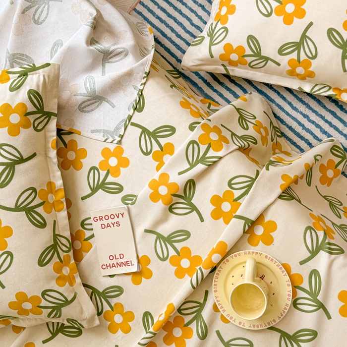 91家纺网 家纺一手货源 找家纺 梵朴 2025新款原棉老粗布床单凉席席子三件套 花叶