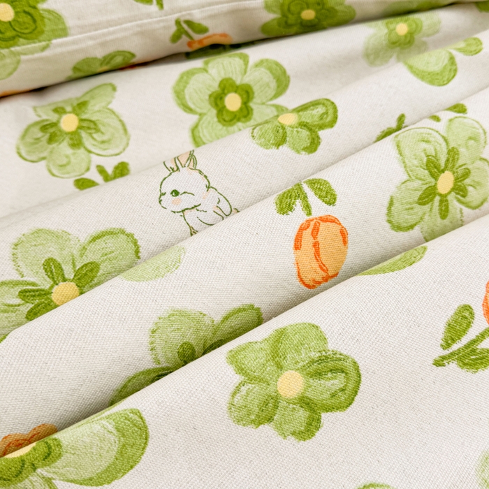 91家纺网 家纺一手货源 找家纺 梵朴 2025新款原棉老粗布床单凉席席子三件套 绿果花香兔