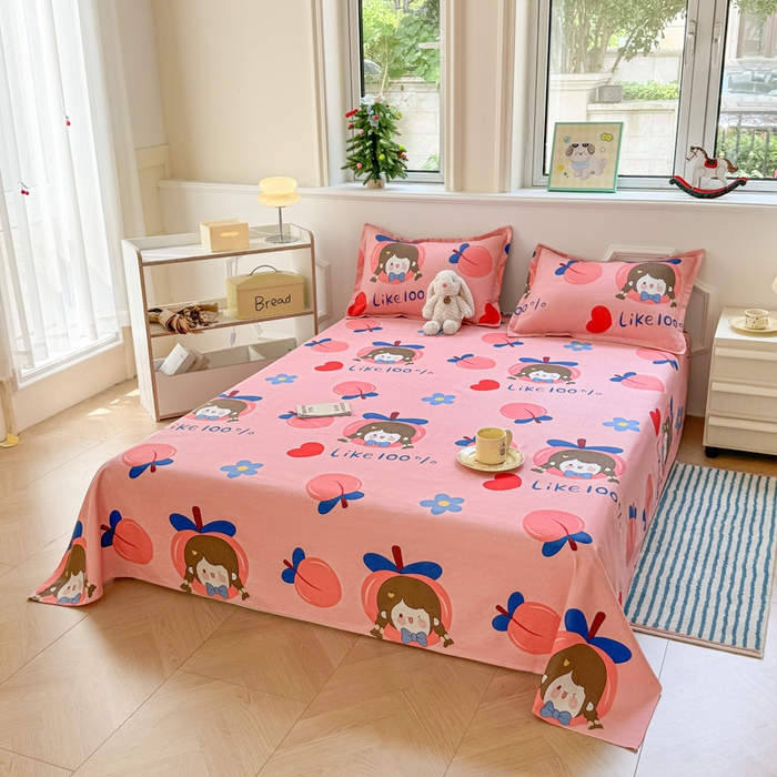 91家纺网 家纺一手货源 找家纺 梵朴 2025新款原棉老粗布床单凉席席子三件套 蜜桃女孩