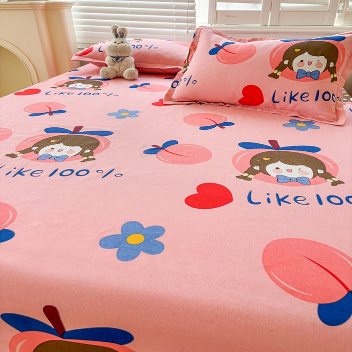 91家纺网 家纺一手货源 找家纺 梵朴 2025新款原棉老粗布床单凉席席子三件套 蜜桃女孩