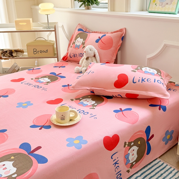 91家纺网 家纺一手货源 找家纺 梵朴 2025新款原棉老粗布床单凉席席子三件套 蜜桃女孩