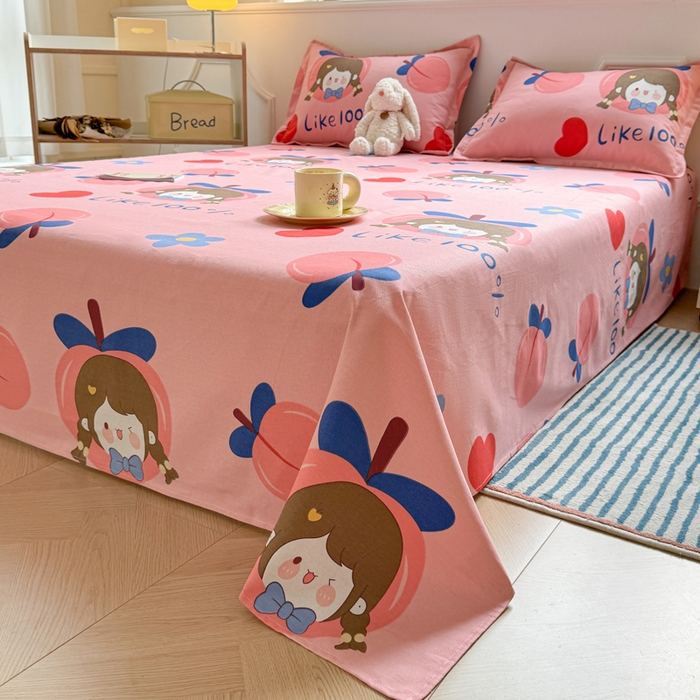 91家纺网 家纺一手货源 找家纺 梵朴 2025新款原棉老粗布床单凉席席子三件套 蜜桃女孩