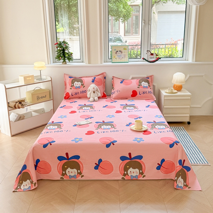 91家纺网 家纺一手货源 找家纺 梵朴 2025新款原棉老粗布床单凉席席子三件套 蜜桃女孩