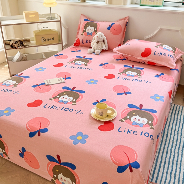 91家纺网 家纺一手货源 找家纺 梵朴 2025新款原棉老粗布床单凉席席子三件套 蜜桃女孩