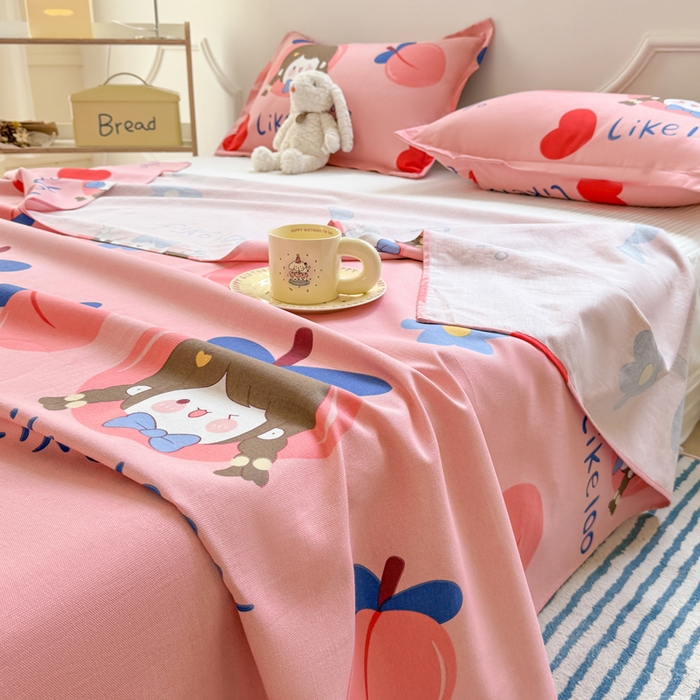 91家纺网 家纺一手货源 找家纺 梵朴 2025新款原棉老粗布床单凉席席子三件套 蜜桃女孩