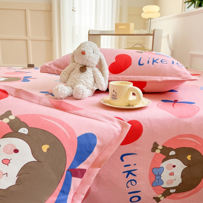 91家纺网 家纺一手货源 找家纺 梵朴 2025新款原棉老粗布床单凉席席子三件套 蜜桃女孩