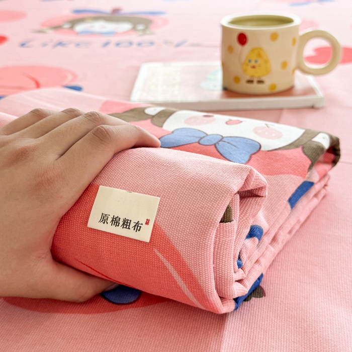 91家纺网 家纺一手货源 找家纺 梵朴 2025新款原棉老粗布床单凉席席子三件套 蜜桃女孩