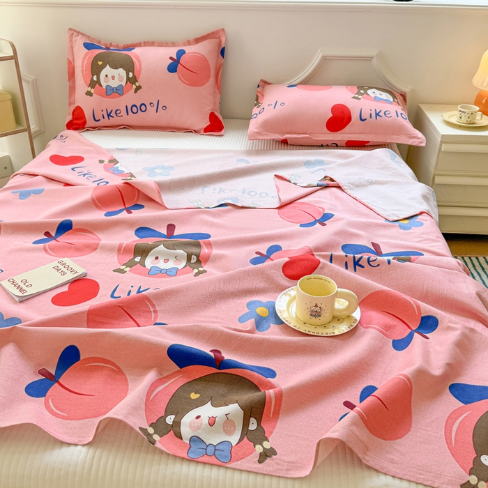 91家纺网 家纺一手货源 找家纺 梵朴 2025新款原棉老粗布床单凉席席子三件套 蜜桃女孩