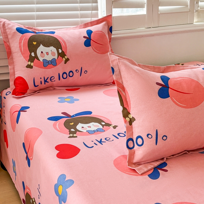 91家纺网 家纺一手货源 找家纺 梵朴 2025新款原棉老粗布床单凉席席子三件套 蜜桃女孩