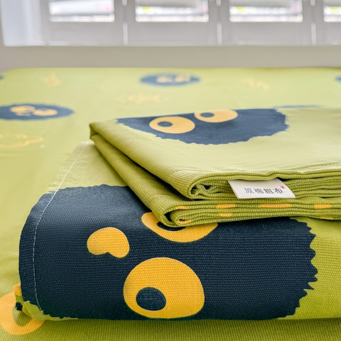 91家纺网 家纺一手货源 找家纺 梵朴 2025新款原棉老粗布床单凉席席子三件套 千寻煤球