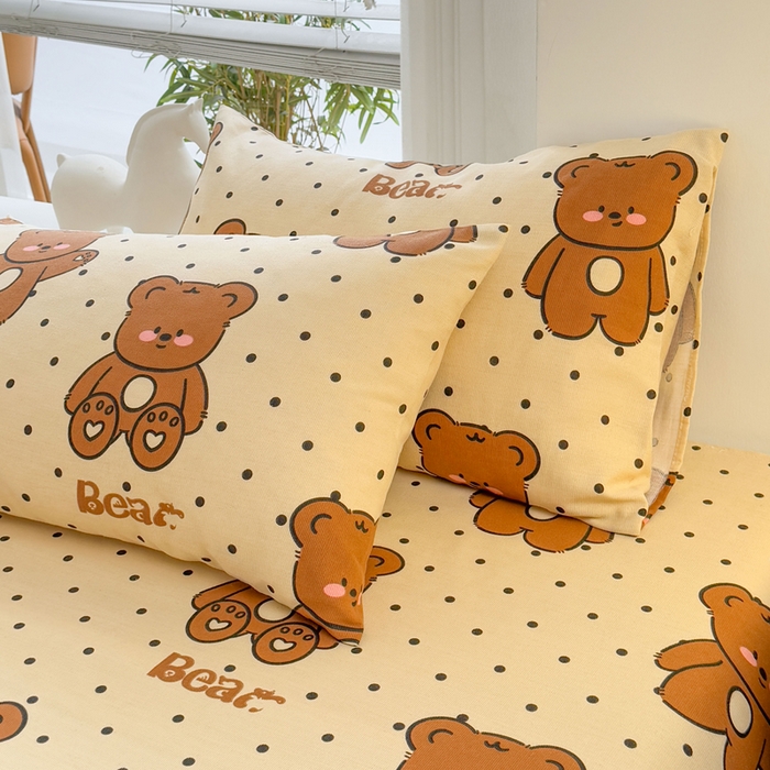 91家纺网 家纺一手货源 找家纺 梵朴 2025新款原棉老粗布床单凉席席子三件套 微笑熊-咖