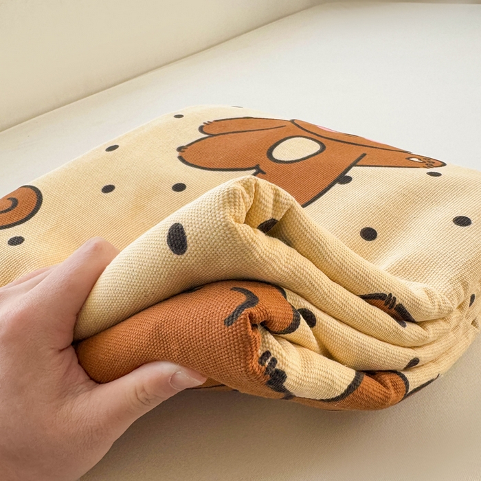 91家纺网 家纺一手货源 找家纺 梵朴 2025新款原棉老粗布床单凉席席子三件套 微笑熊-咖