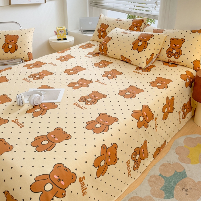 91家纺网 家纺一手货源 找家纺 梵朴 2025新款原棉老粗布床单凉席席子三件套 微笑熊-咖