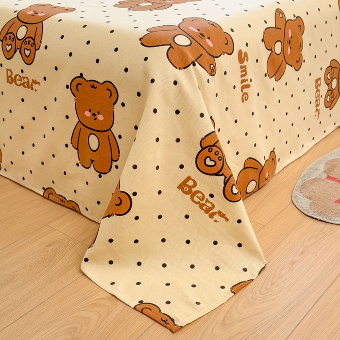 91家纺网 家纺一手货源 找家纺 梵朴 2025新款原棉老粗布床单凉席席子三件套 微笑熊-咖