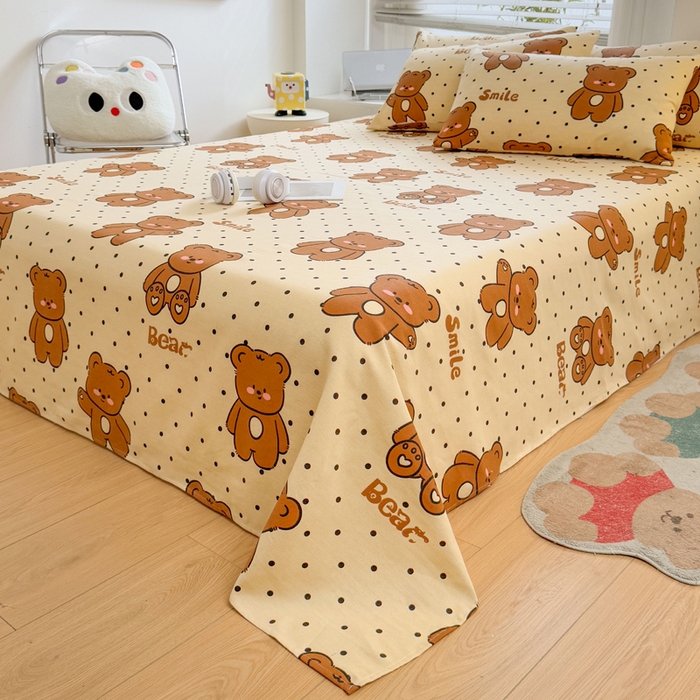 91家纺网 家纺一手货源 找家纺 梵朴 2025新款原棉老粗布床单凉席席子三件套 微笑熊-咖