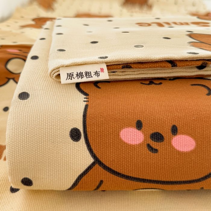 91家纺网 家纺一手货源 找家纺 梵朴 2025新款原棉老粗布床单凉席席子三件套 微笑熊-咖