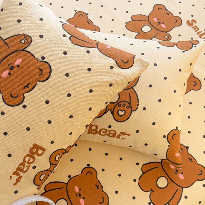 91家纺网 家纺一手货源 找家纺 梵朴 2025新款原棉老粗布床单凉席席子三件套 微笑熊-咖