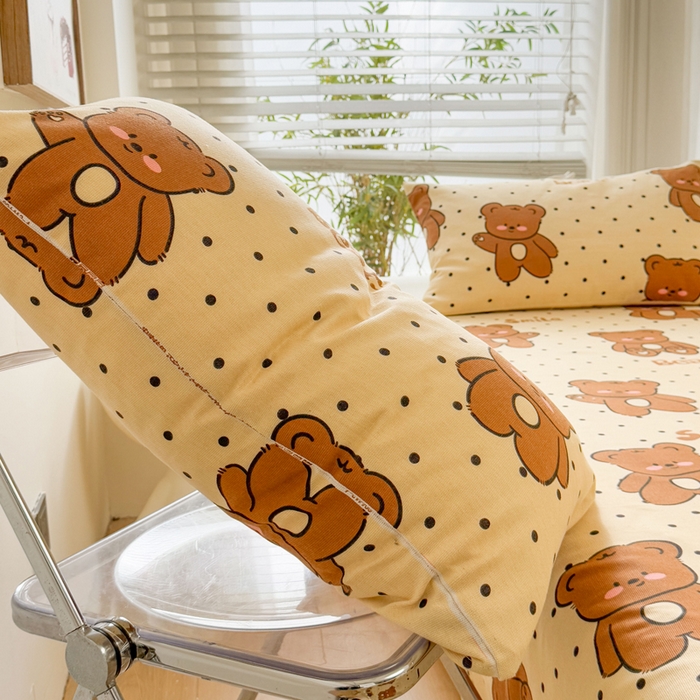 91家纺网 家纺一手货源 找家纺 梵朴 2025新款原棉老粗布床单凉席席子三件套 微笑熊-咖