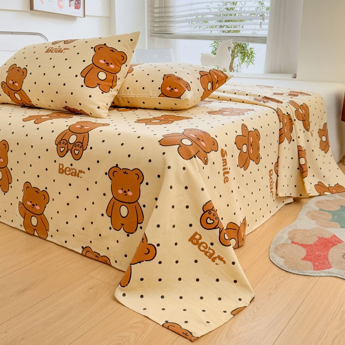 91家纺网 家纺一手货源 找家纺 梵朴 2025新款原棉老粗布床单凉席席子三件套 微笑熊-咖