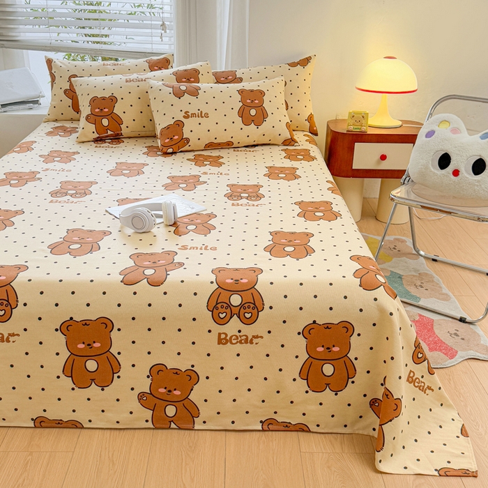 91家纺网 家纺一手货源 找家纺 梵朴 2025新款原棉老粗布床单凉席席子三件套 微笑熊-咖