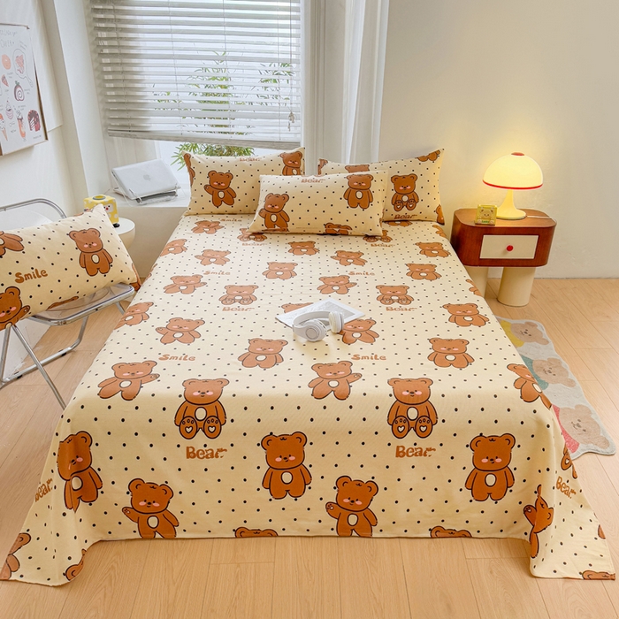 91家纺网 家纺一手货源 找家纺 梵朴 2025新款原棉老粗布床单凉席席子三件套 微笑熊-咖