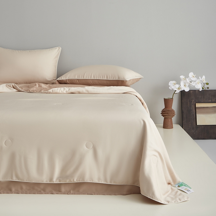 91家纺网 家纺一手货源 找家纺 沐白家居 2025新款竹纤维+莱塞尔夏被四件套 泡芙--秋风棕