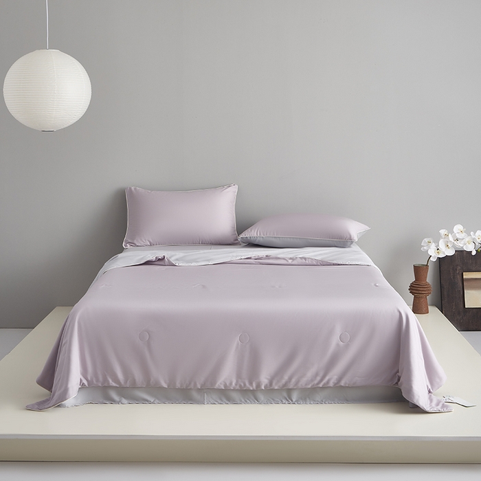 91家纺网 家纺一手货源 找家纺 沐白家居 2025新款竹纤维+莱塞尔夏被四件套 紫烟--西冷灰