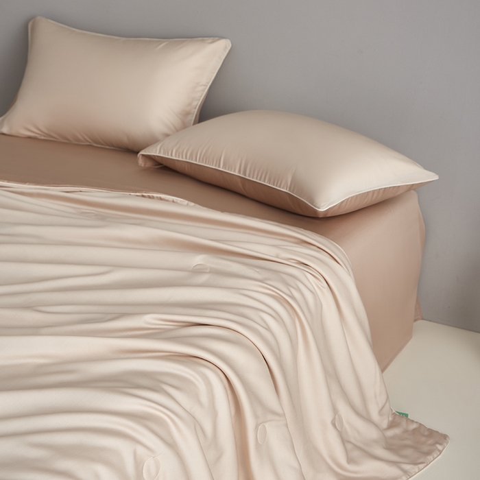 91家纺网 家纺一手货源 找家纺 沐白家居 2025新款竹纤维+莱塞尔夏被四件套 泡芙--秋风棕