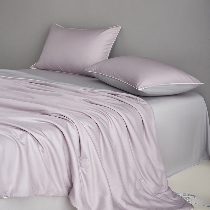 91家纺网 家纺一手货源 找家纺 沐白家居 2025新款竹纤维+莱塞尔夏被四件套 紫烟--西冷灰