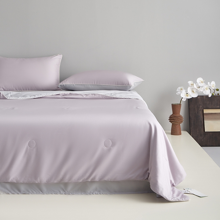 91家纺网 家纺一手货源 找家纺 沐白家居 2025新款竹纤维+莱塞尔夏被四件套 紫烟--西冷灰