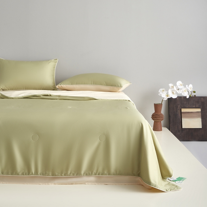 91家纺网 家纺一手货源 找家纺 沐白家居 2025新款竹纤维+莱塞尔夏被四件套 荷叶绿--泡芙
