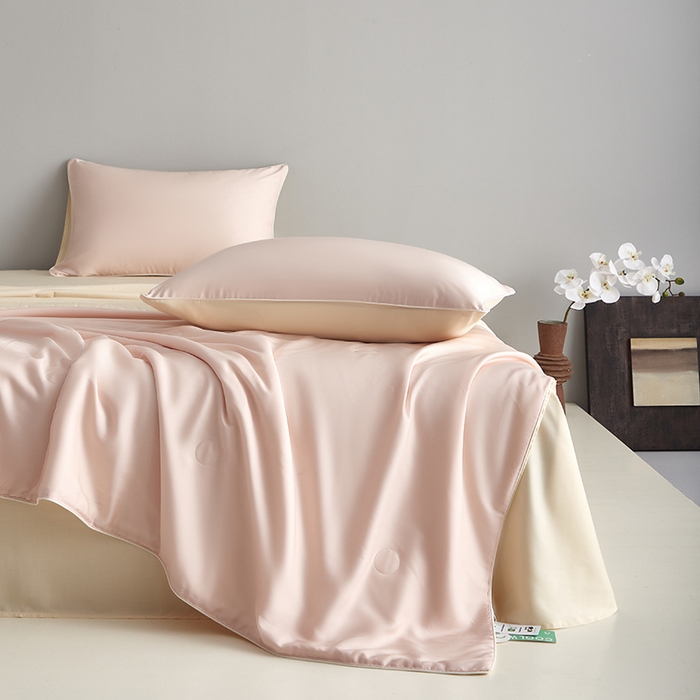 91家纺网 家纺一手货源 找家纺 沐白家居 2025新款竹纤维+莱塞尔夏被四件套 嫩粉--泡芙